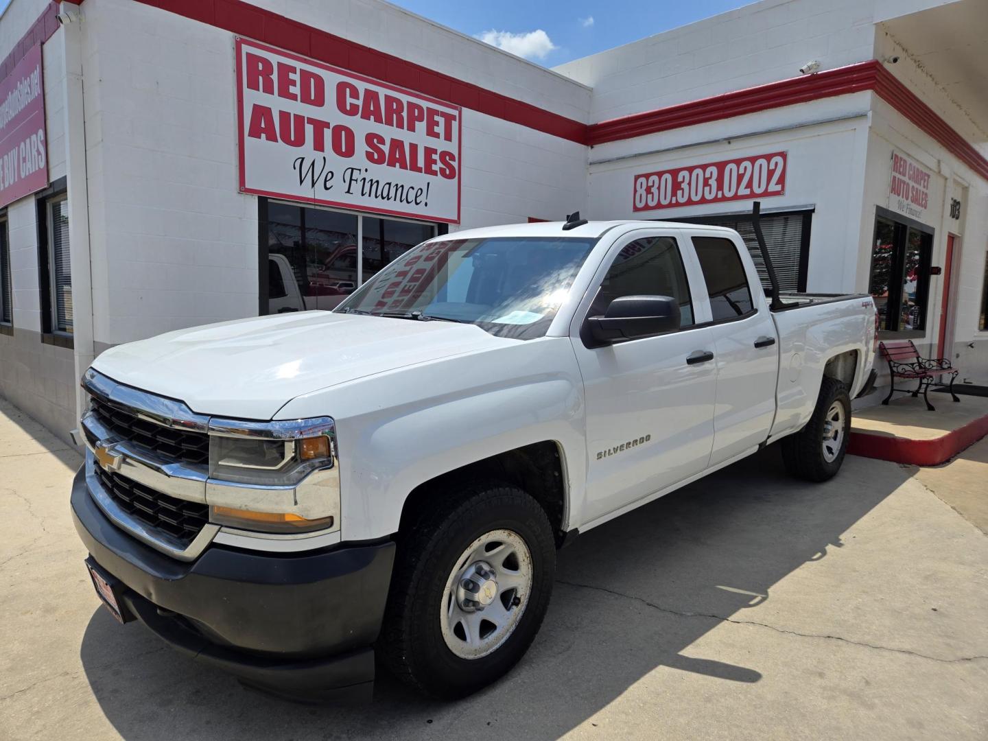 2019 WHITE Chevrolet Silverado 1500 Work Truck Double Cab 4WD (2GCVKNEC7K1) with an 5.3L V8 OHV 16V engine, 6A transmission, located at 503 West Court, Seguin, TX, 78155, (830) 379-3373, 29.568621, -97.969803 - 2019 Chevrolet Silverado 1500 Work Truck Double Cab 4WD with a 5.3L V8 OHV 16V, Automatic, Tilt, Cruise, AM/FM Touchscreen Stereo, Power Windows, Locks and Side Mirrors, Bluetooth, Automatic Headlights, Headache Rack, Onstar Capability, Trailer Towing, Backup Camera, Alloy Wheels and more!! - Photo#0